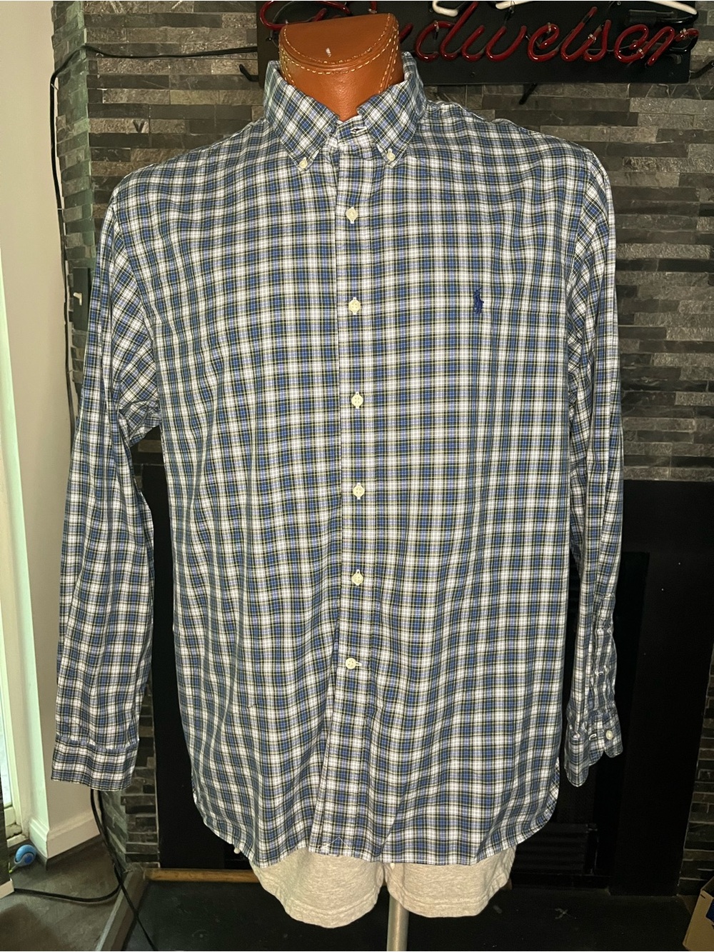 Ralph Lauren Blue and White Plaid Button-Down Shirt